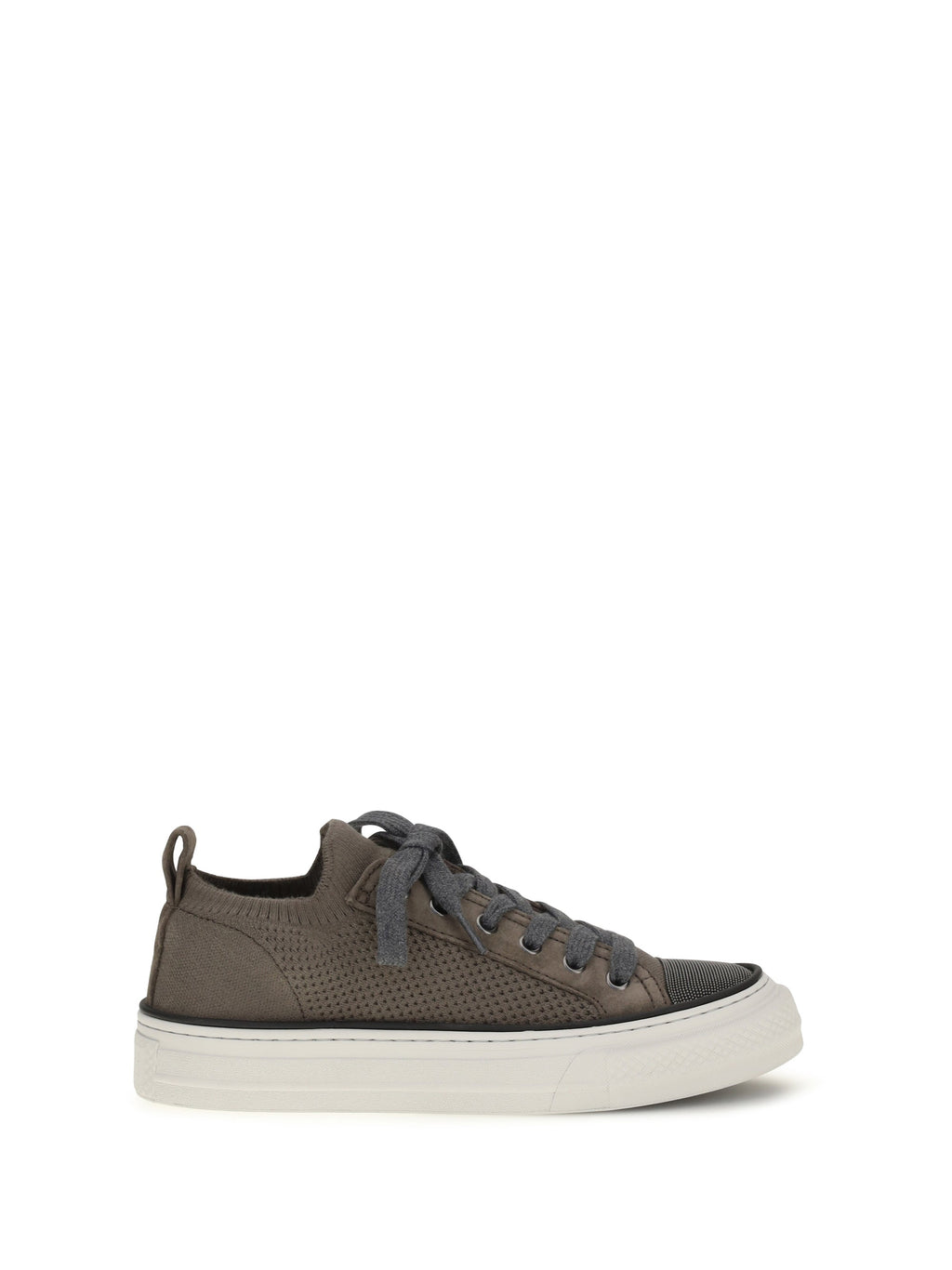 Brunello Cucinelli Women Cotton Knit And Suede Sneakers