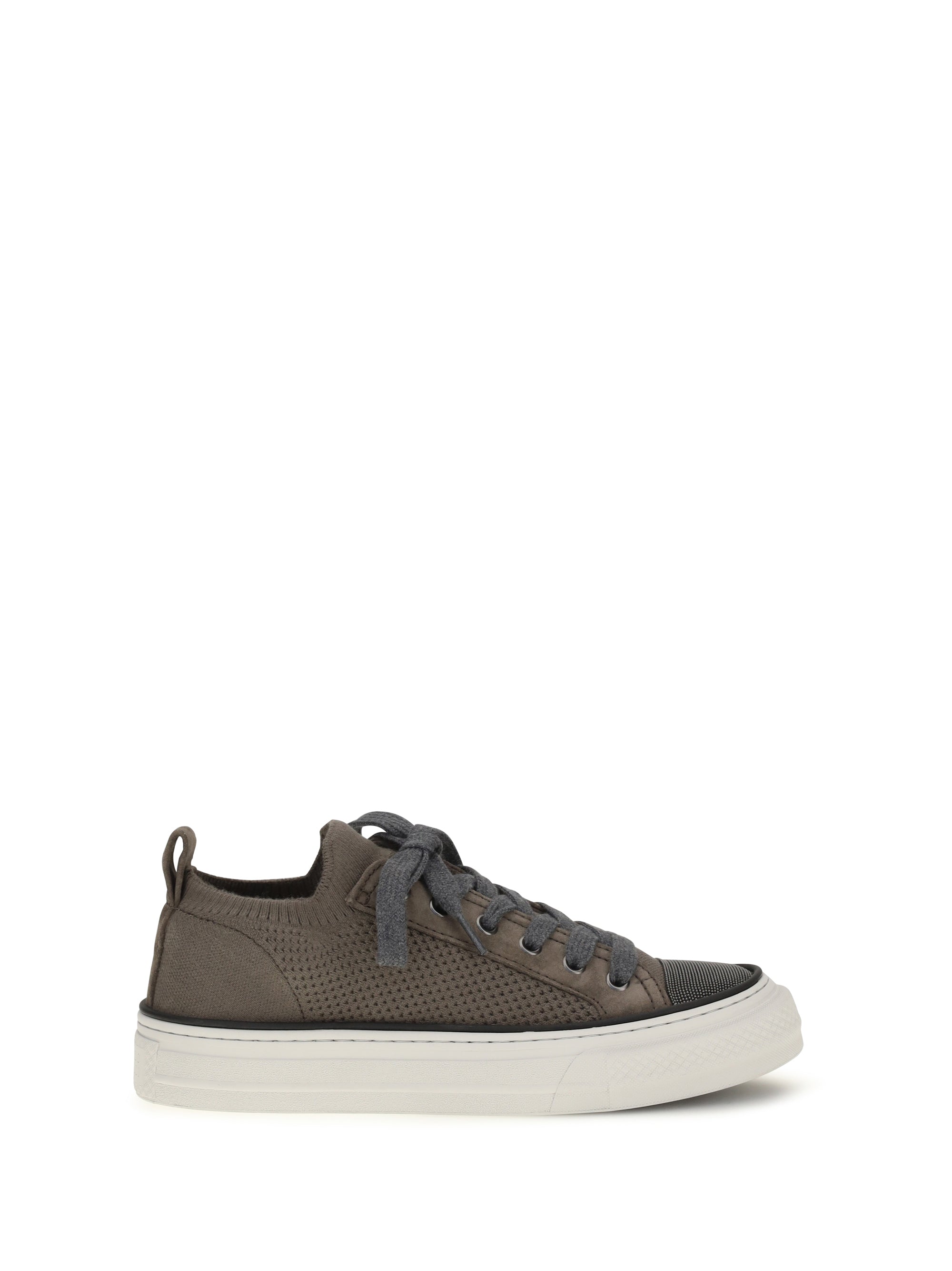Brunello Cucinelli Women Cotton Knit And Suede Sneakers