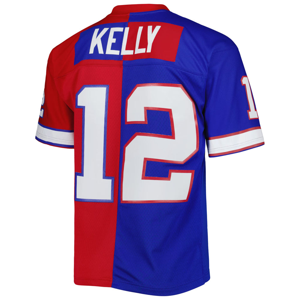 Buffalo Bills Jim Kelly Mitchell & Ness Royal/Red 1990 Split Legacy Replica Jersey