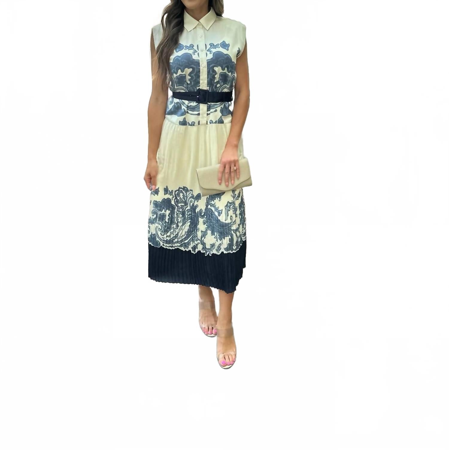 The Riyanna Pleated Dress In White