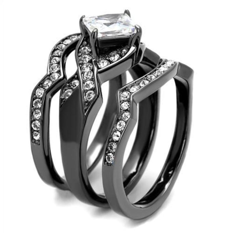 IP Light Black Stainless Steel Ring with AAA Grade CZ in Clear