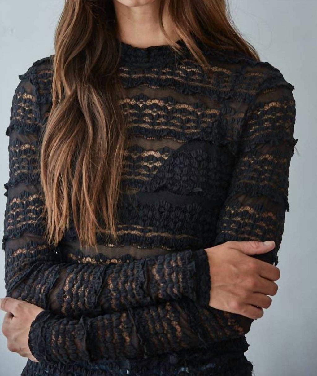 Woven Lace See Through Mock Top In Black