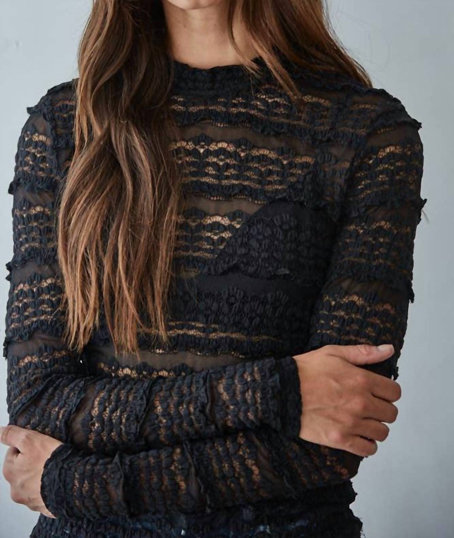 Woven Lace See Through Mock Top In Black