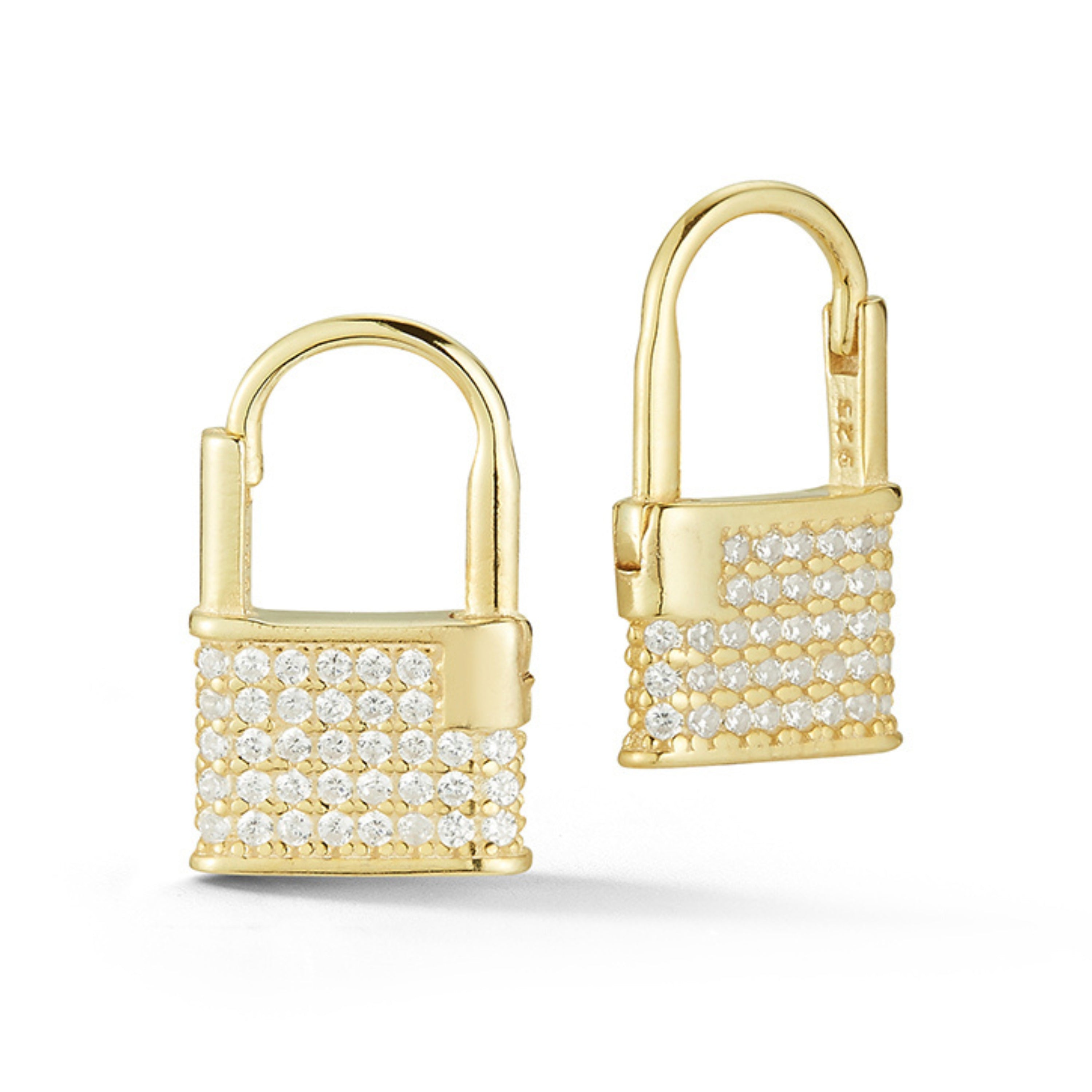 Sterling Silver Pave Padlock Huggies