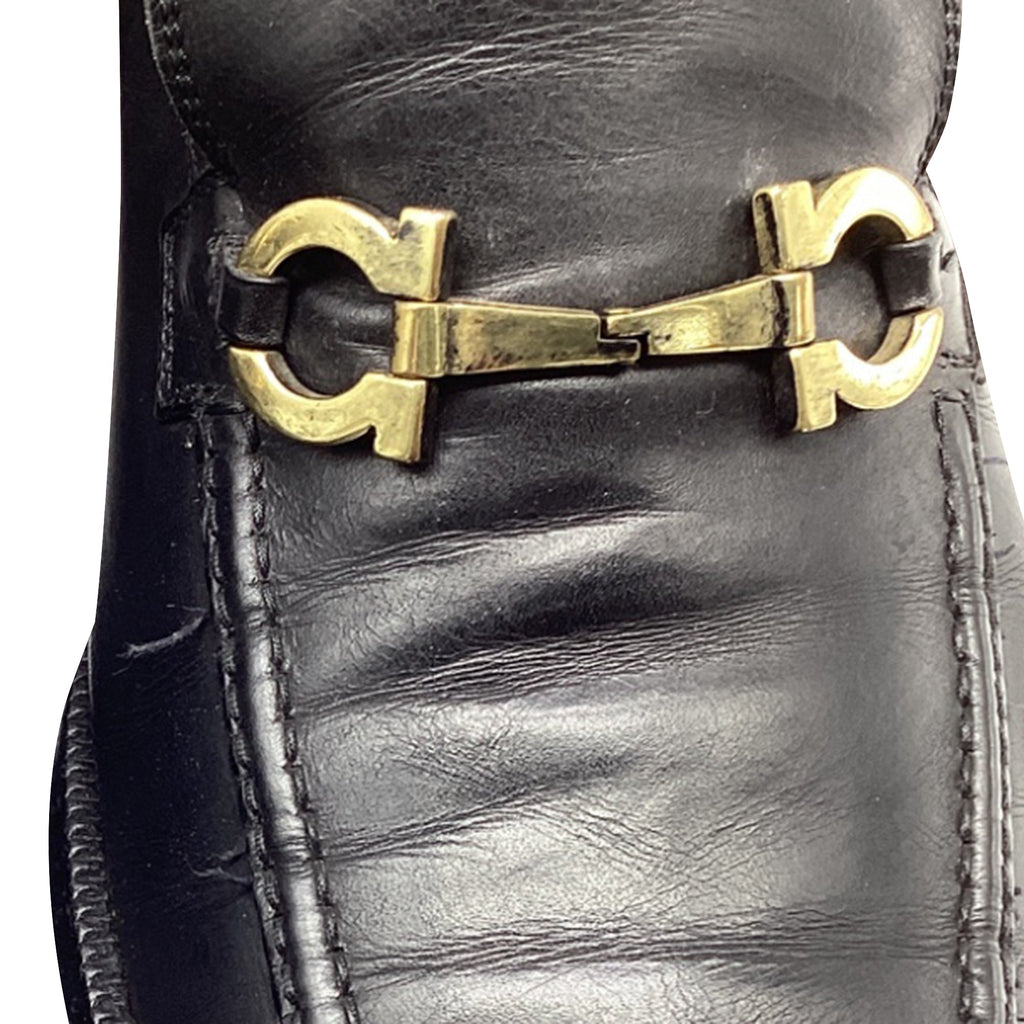 Salvatore Ferragamo Gancini Loafers in Black Leather