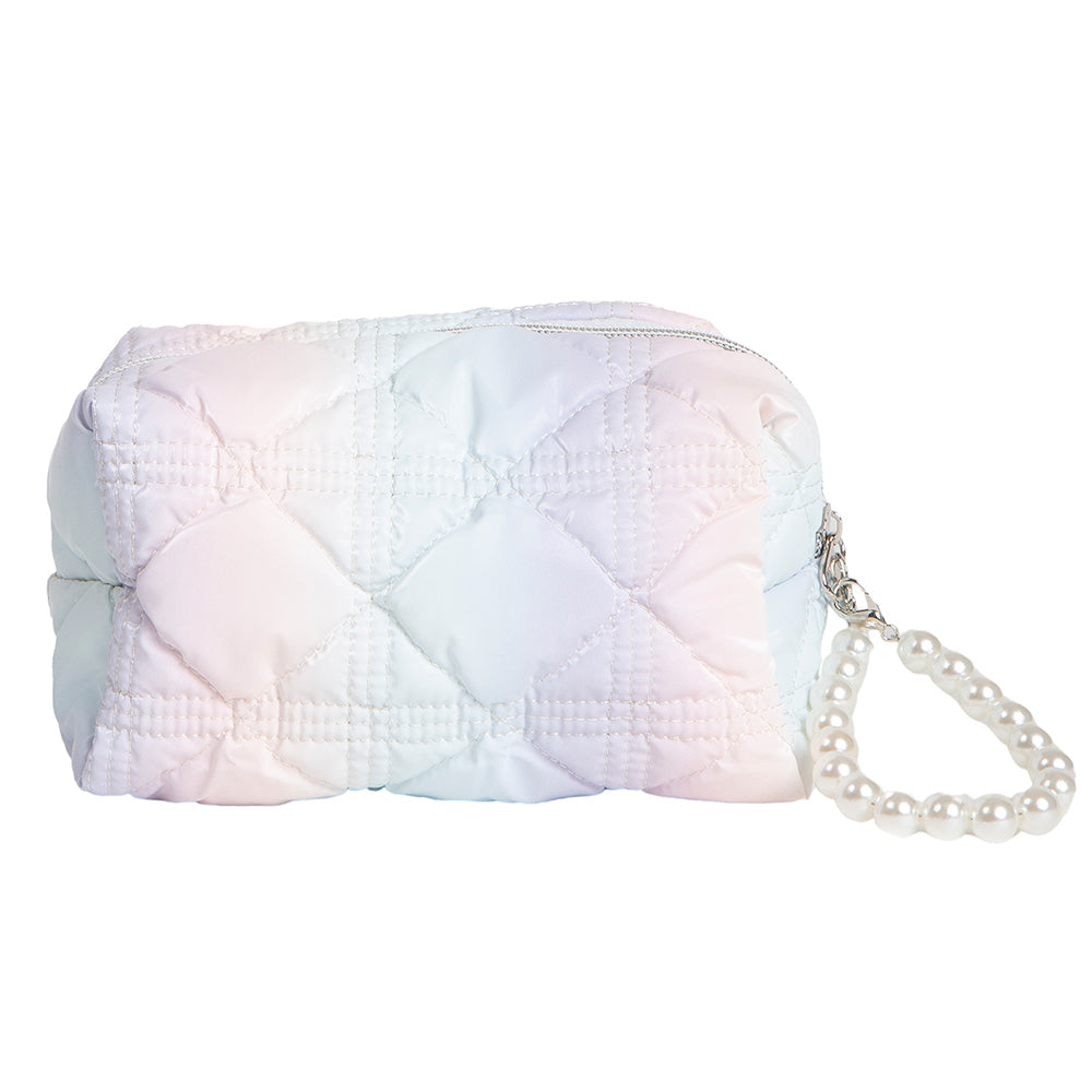 Multicolor Quilted Pearl Wristlet Cosmetic Pouch Bag