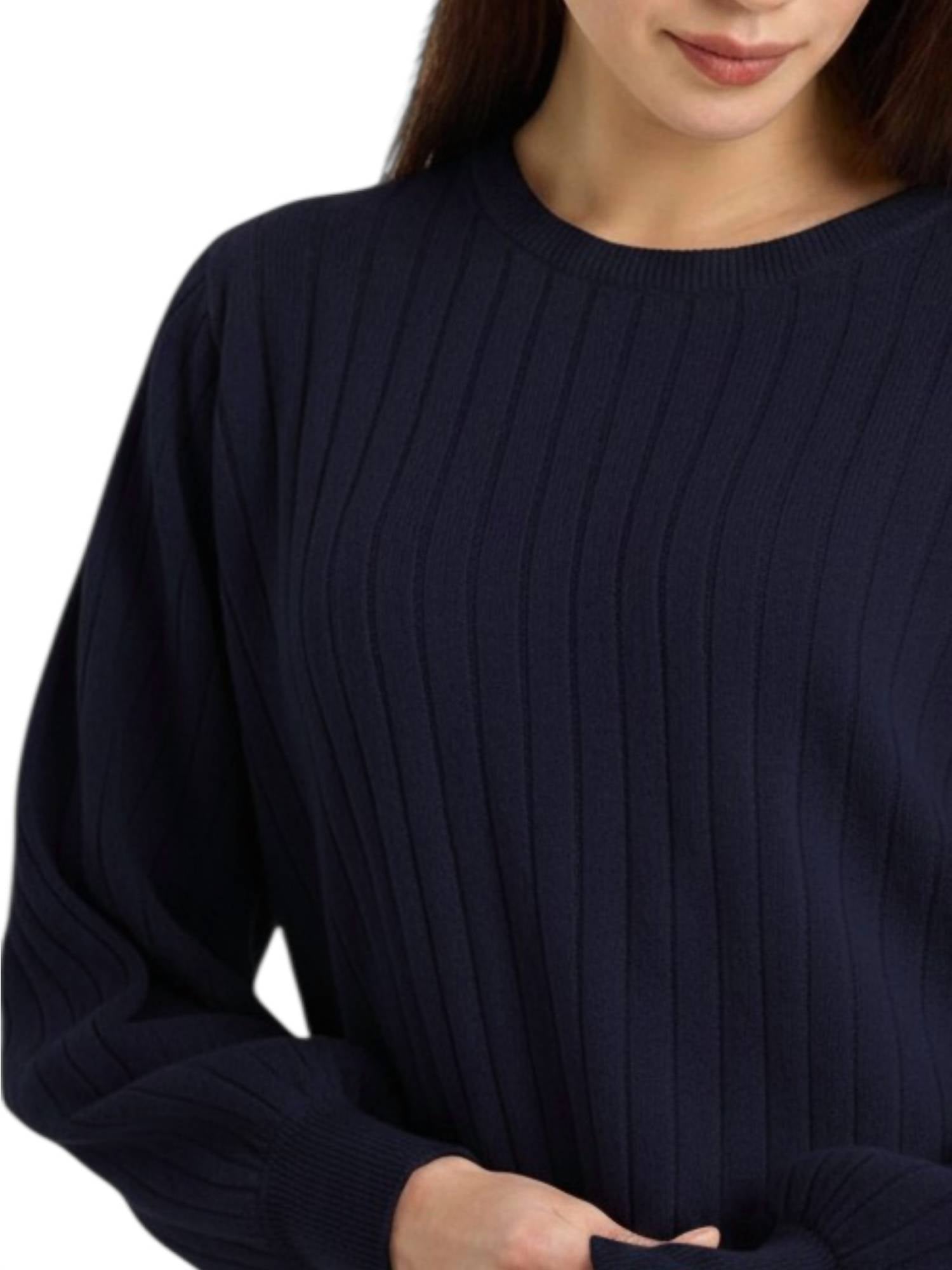 Pixie Ribbed Cashmere Crew Top In Navy
