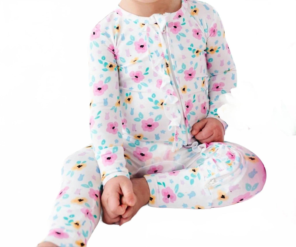 Peeps And Petals Ruffle Convertible Romper In White