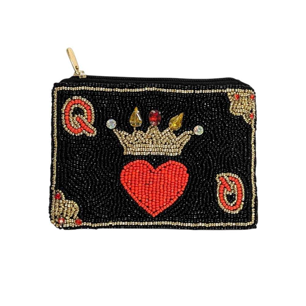 Crowned Heart Seed Beaded Mini Pouch Bag
