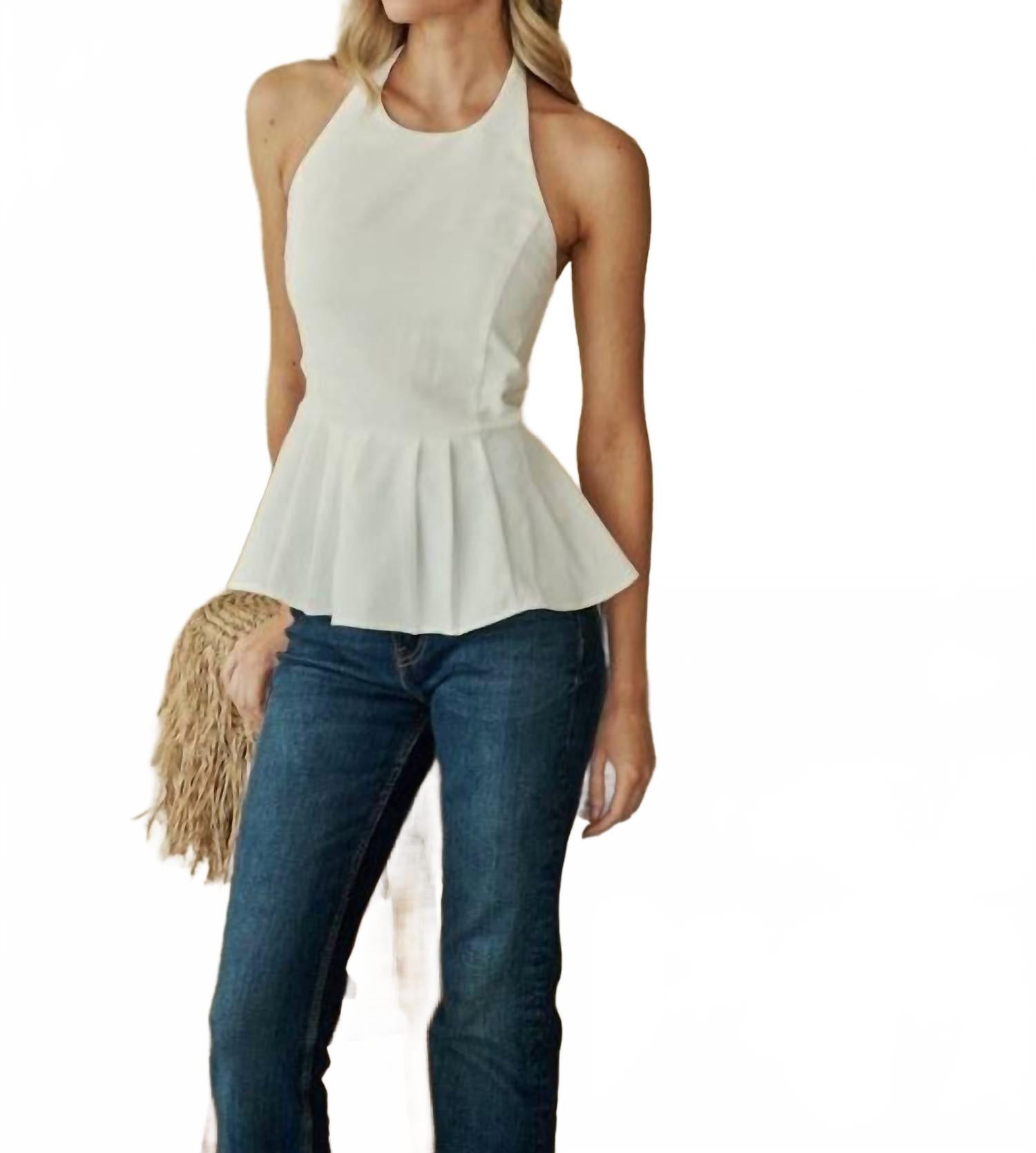 Karmina Peplum Halter Neck Top In Off White