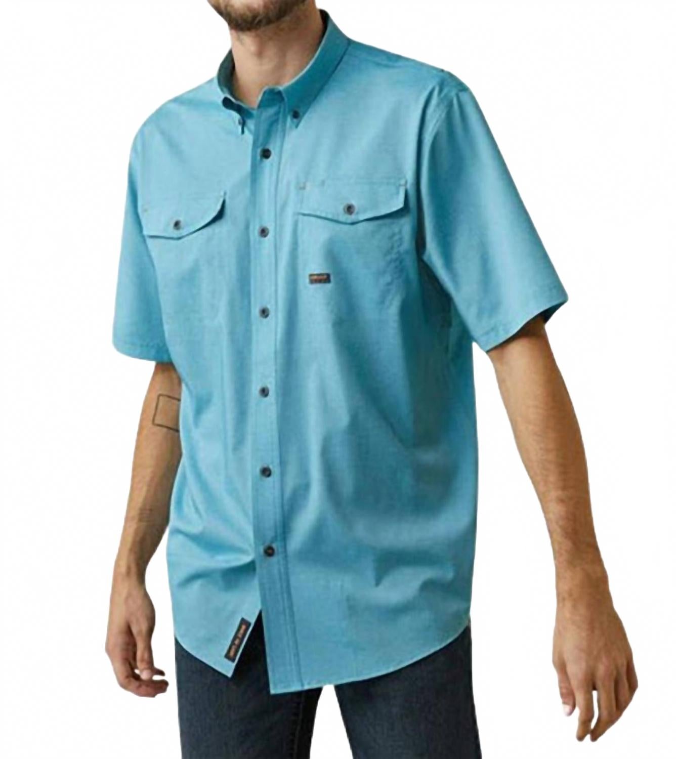 Men's Rebar Made Tough Venttek Durastretch Work Shirt In Caribbean Blue