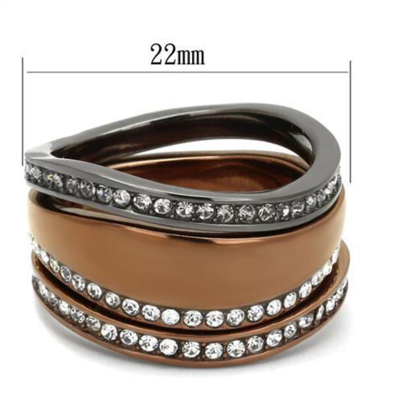 IP Light Black & IP Light coffee Stainless Steel Ring with Top Grade Crystal in Black Diamond