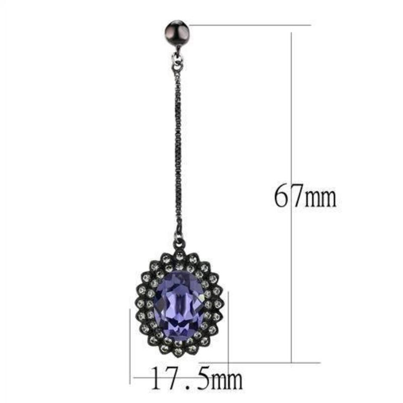 IP Black(Ion Plating) Stainless Steel Earrings with Top Grade Crystal in Tanzanite