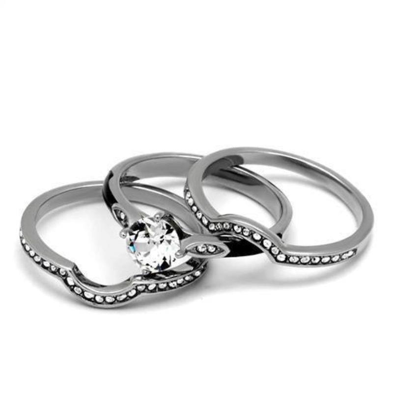 High polished (no plating) Stainless Steel Ring with Top Grade Crystal in Clear