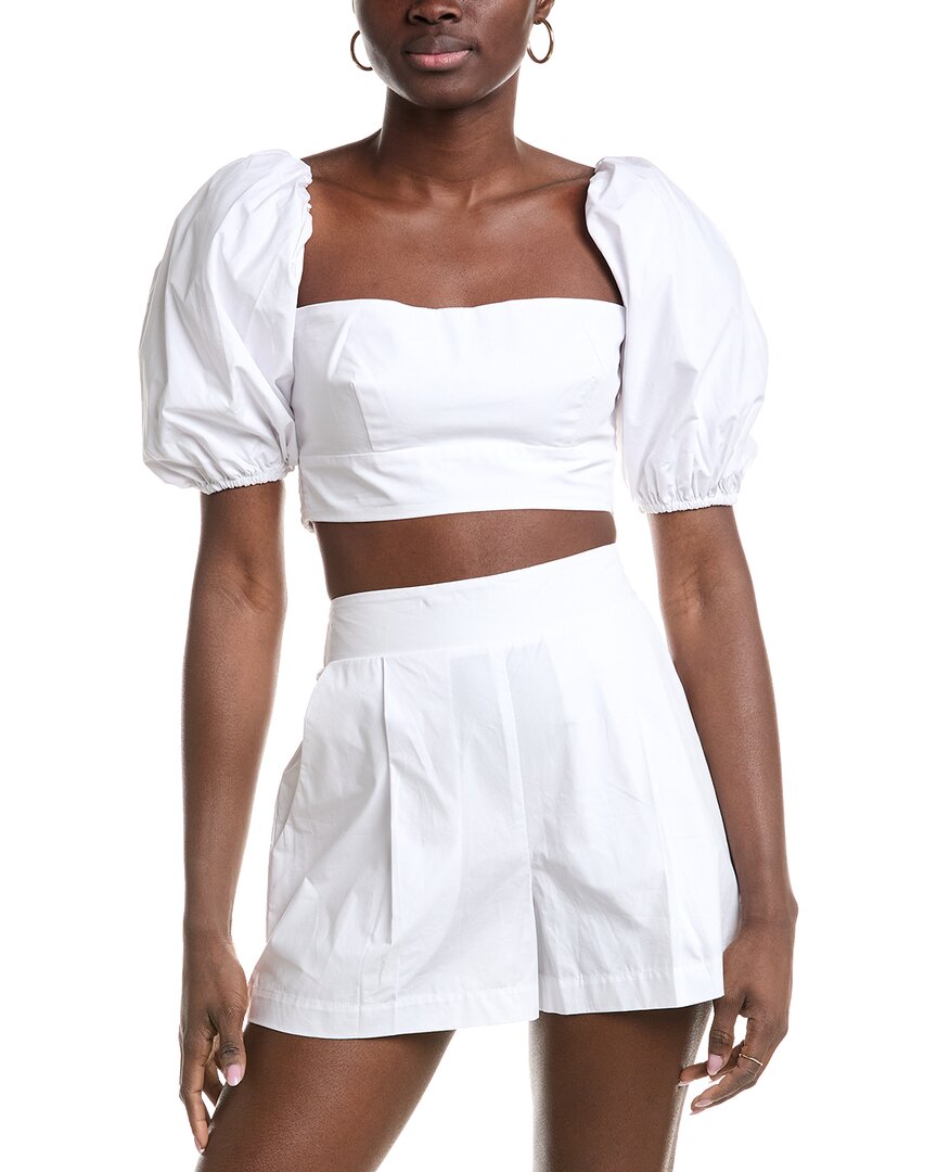 susana monaco Poplin Puff Sleeve Crop Top