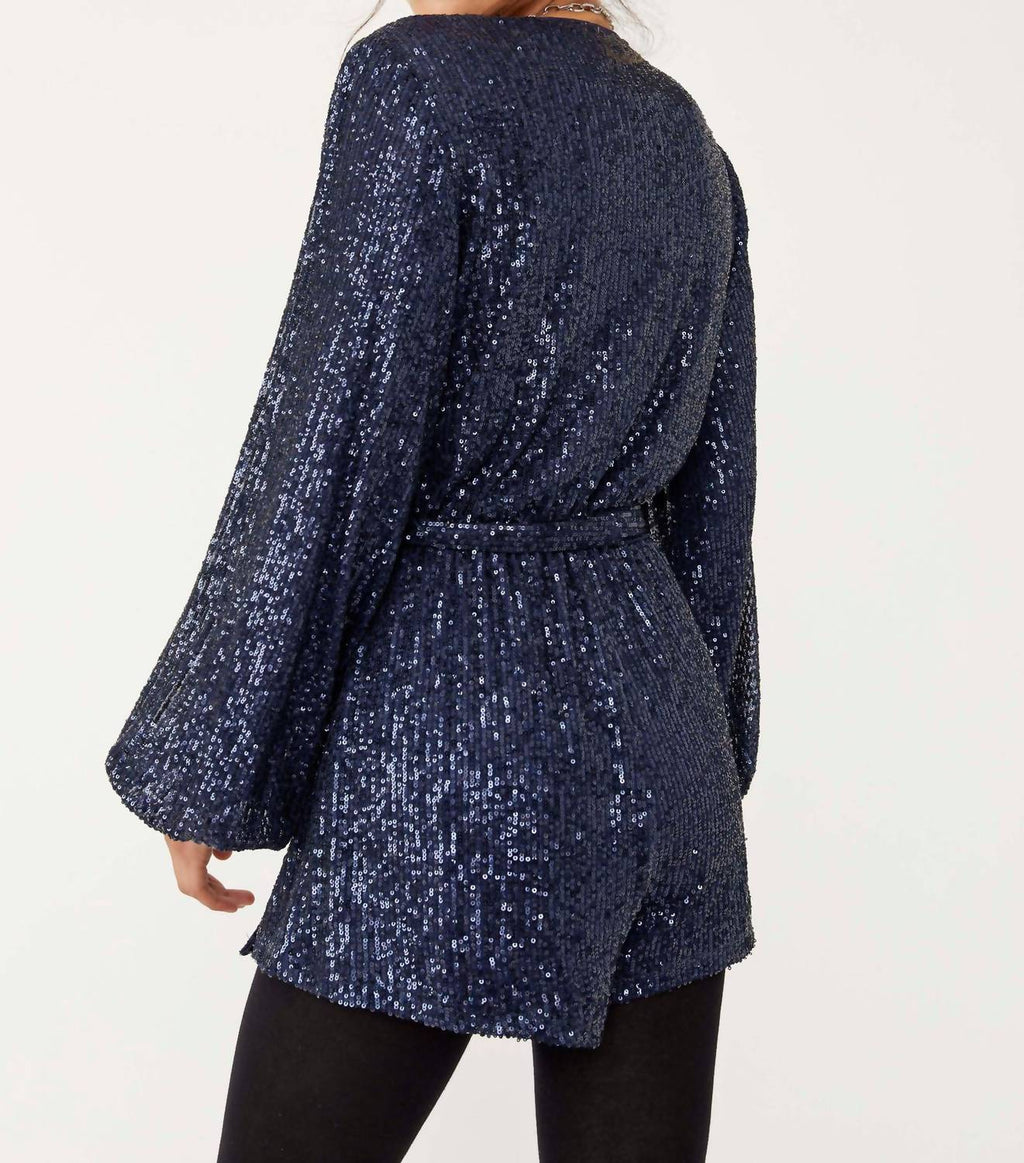 Christa Long Sleeve Romper In Navy