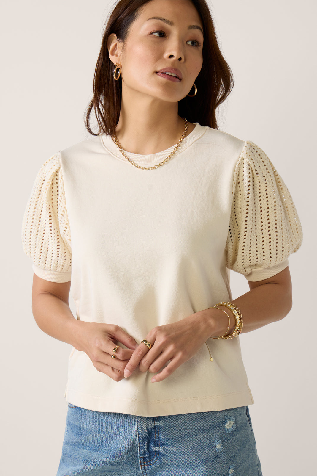 Women's Lea Crochet Sleeve T-Shirt