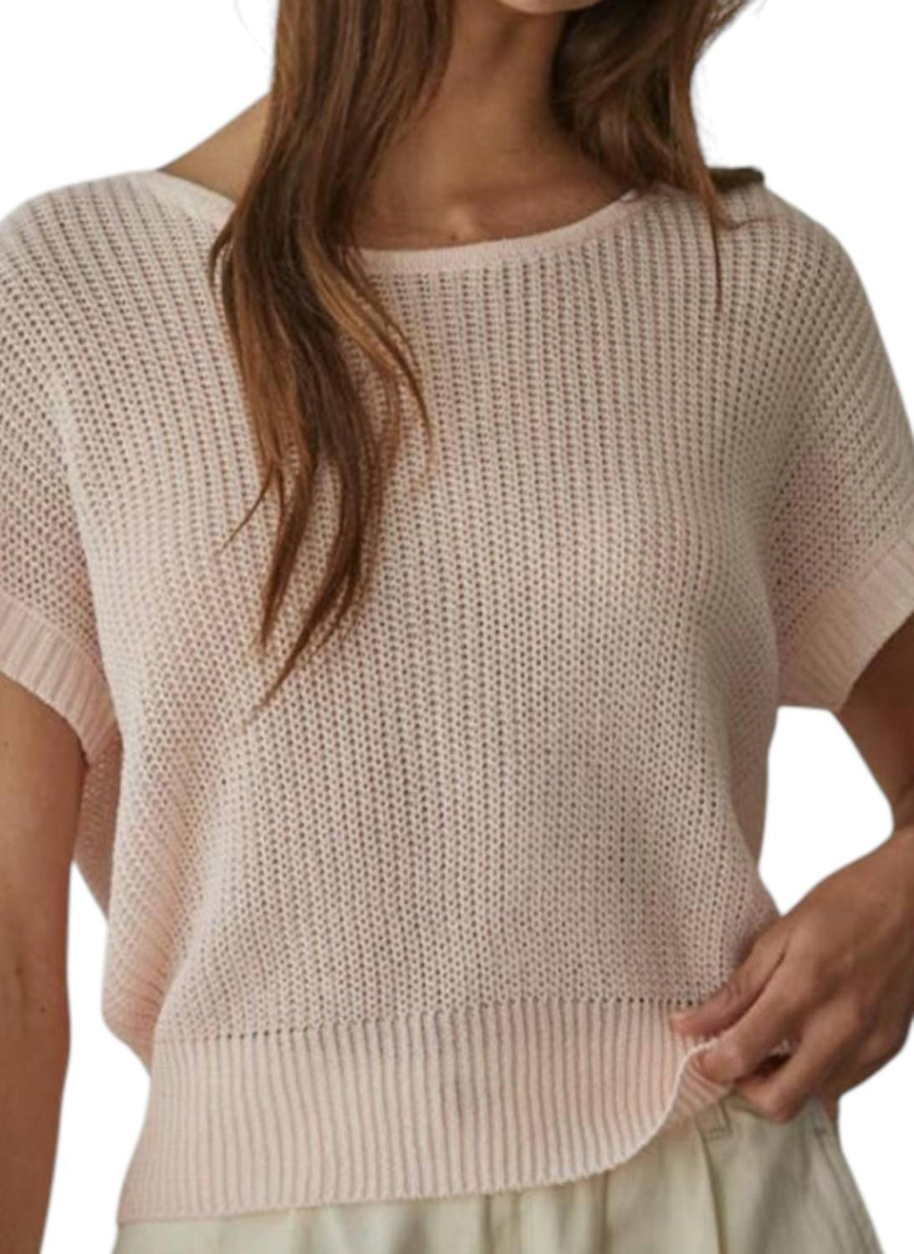 Madden Loose Knit Short Sweater Top In Cotton Pink