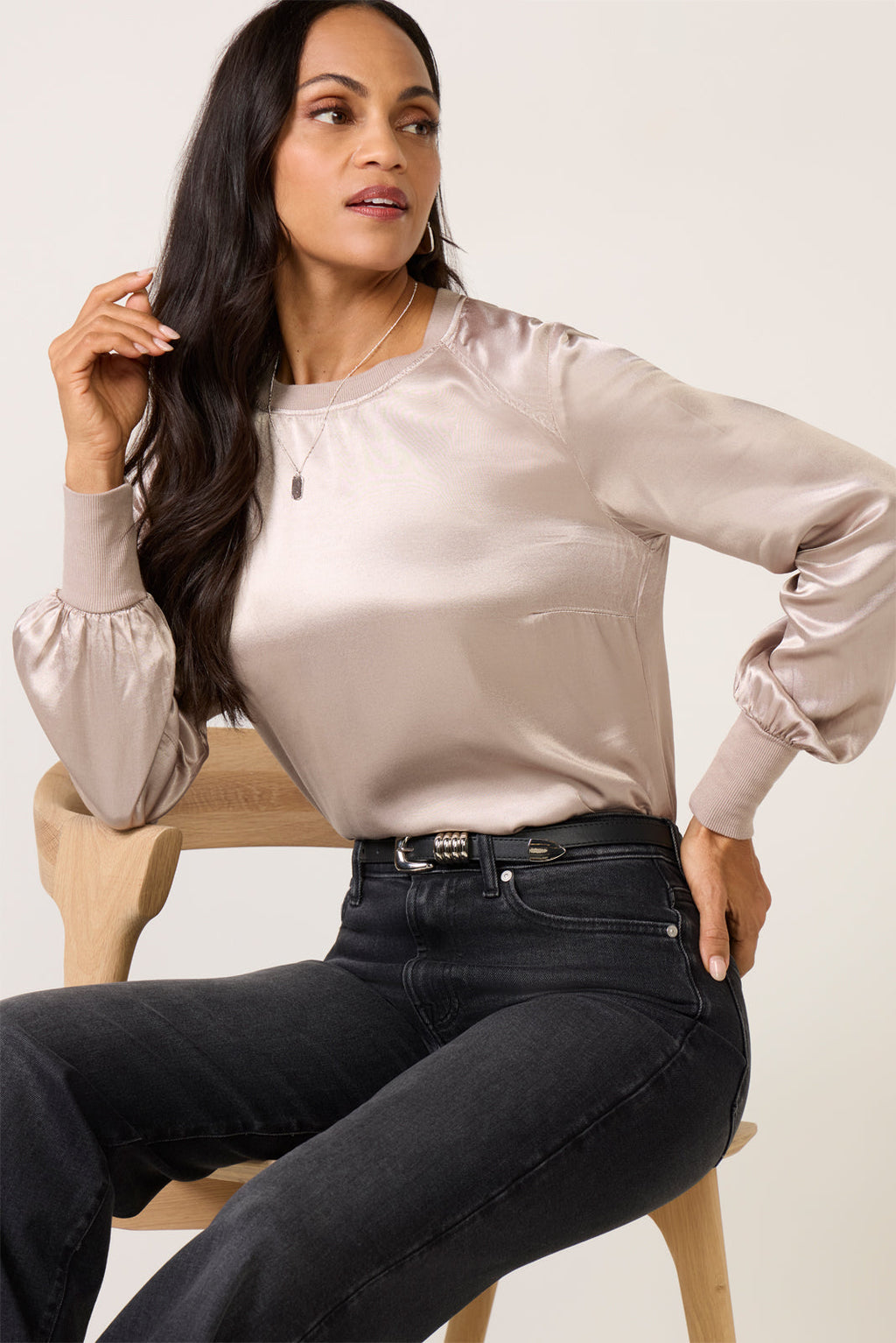 Women's City Satin Long Sleeve Top