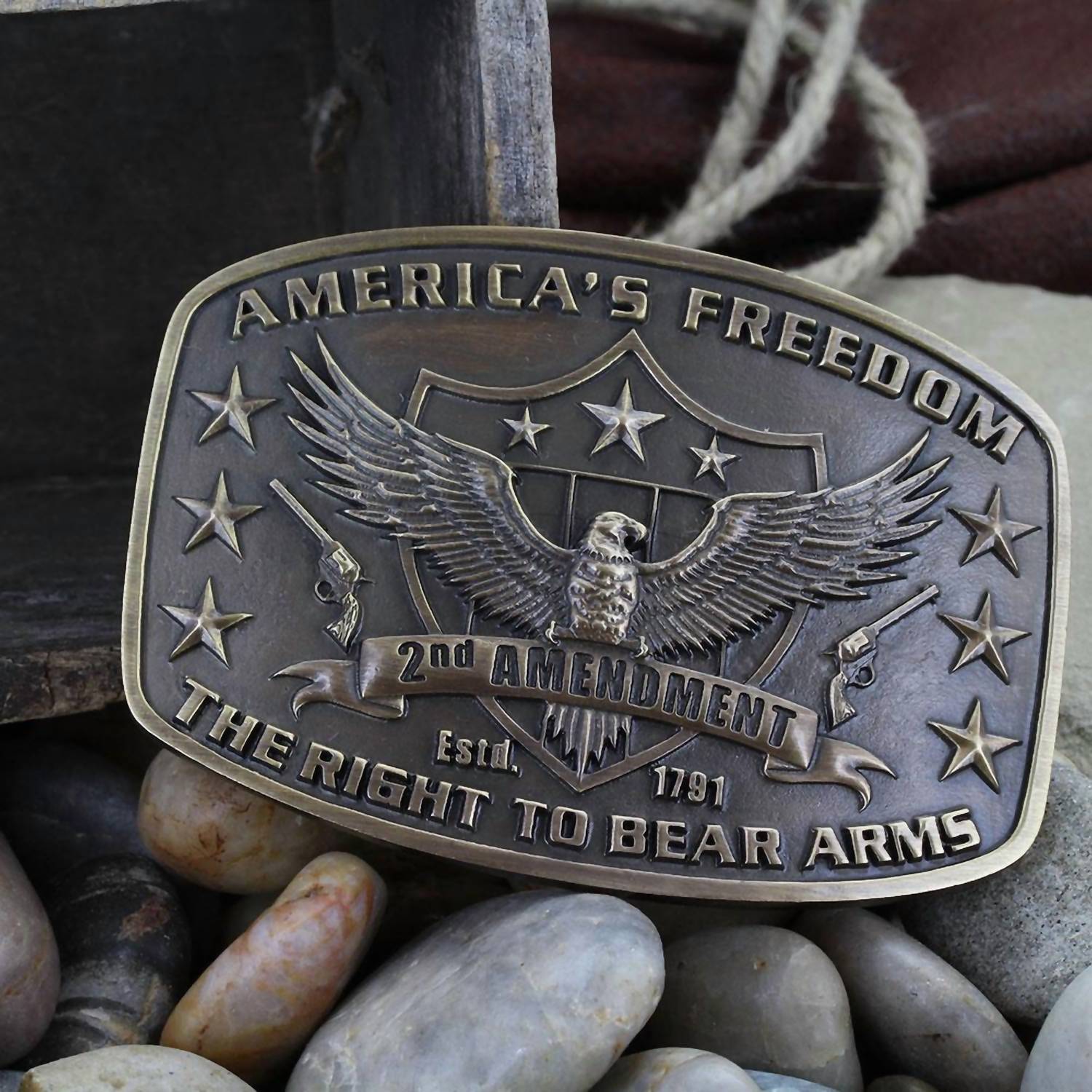 2Nd Amendment Attitude Belt Buckle In Brass