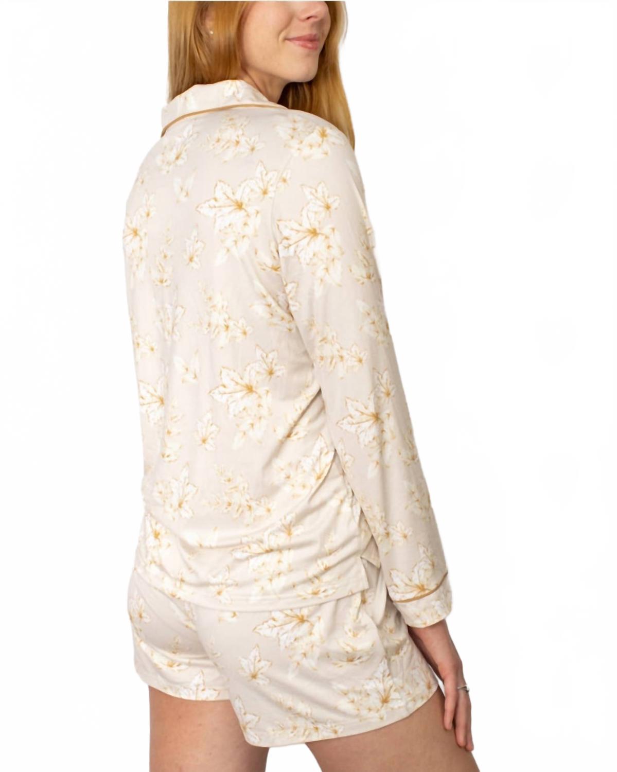 Harvest Toile Long Sleeve Pant Set In Turtledove/cream