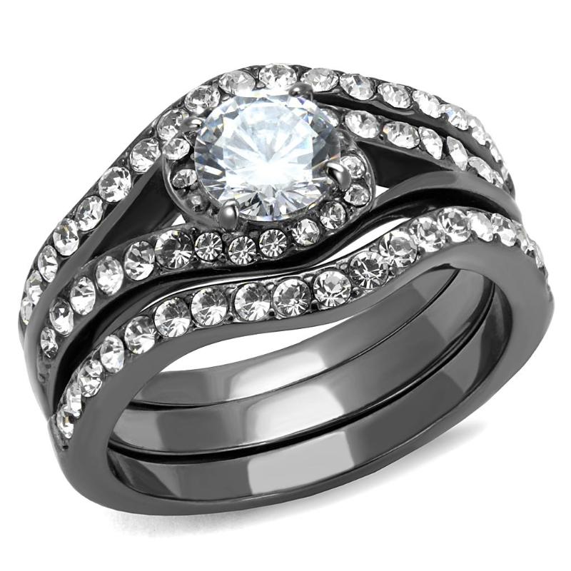 IP Light Black Stainless Steel Ring with AAA Grade CZ in Clear