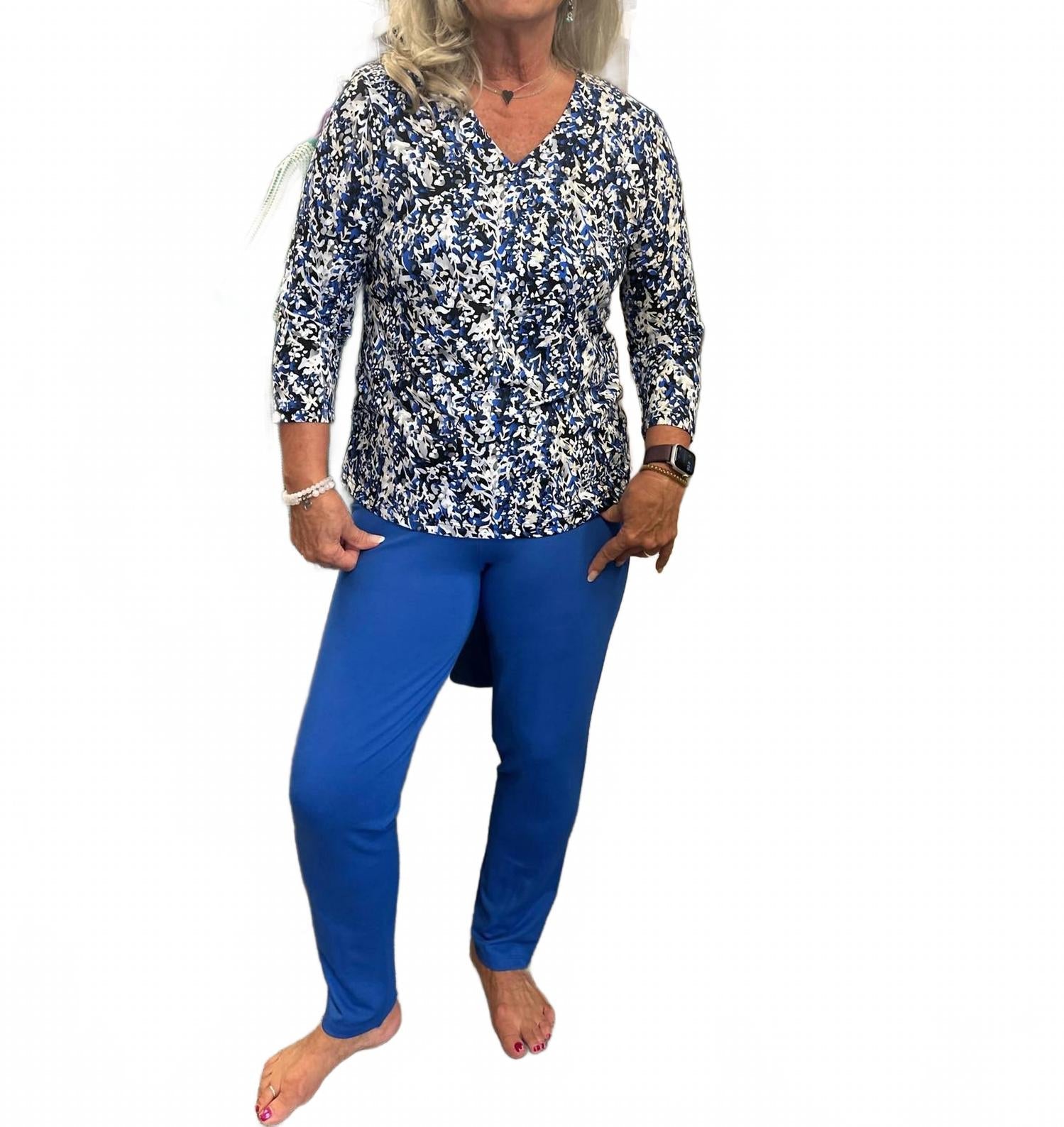 Rhinestone Ankle Pants In Deep Sea