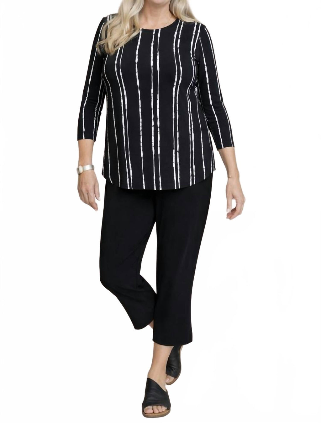 3/4 Sleeve Go To Classic Print T Relax Top In Cecily Black