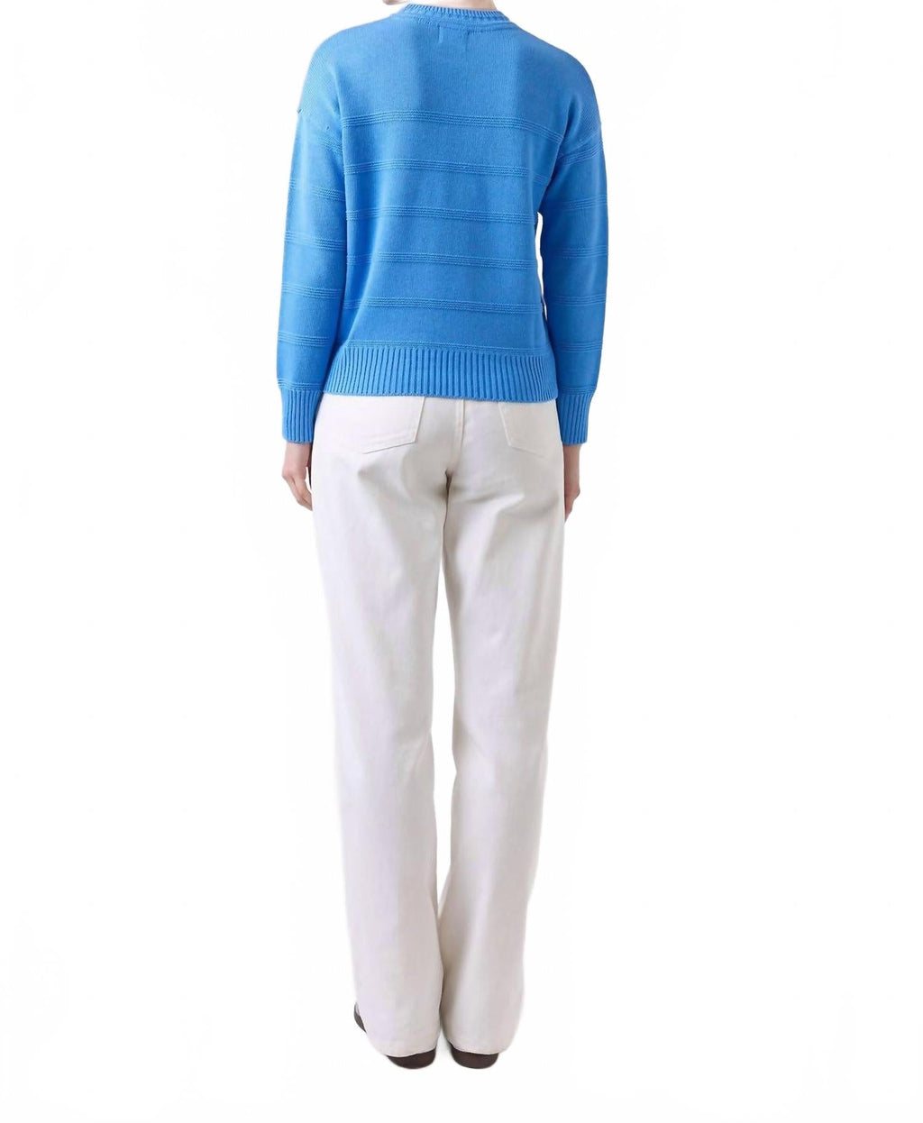 Tilly Textured Stripe Crew Top In Tranquil Blue