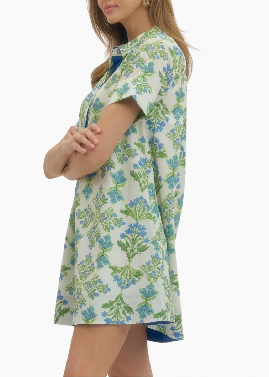 Caroline Mini Dress In Jade Blockprint