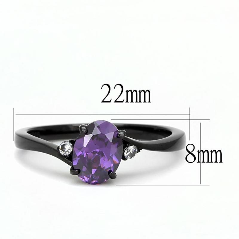 IP Black(Ion Plating) Stainless Steel Ring with AAA Grade CZ in Amethyst