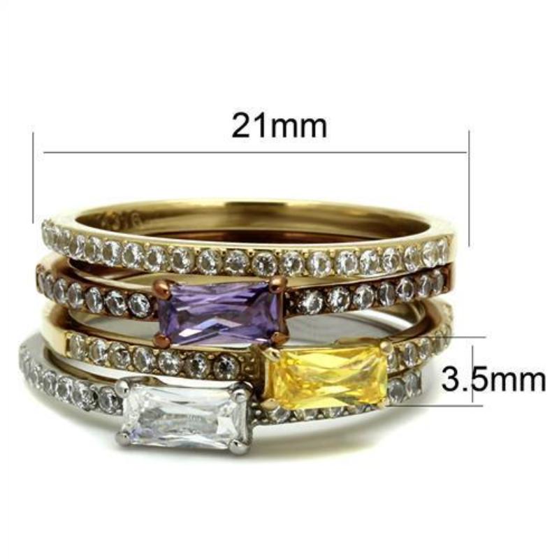 Three Tone (IP Gold & IP Light coffee & High Polished) Stainless Steel Ring with AAA Grade CZ in Multi Color