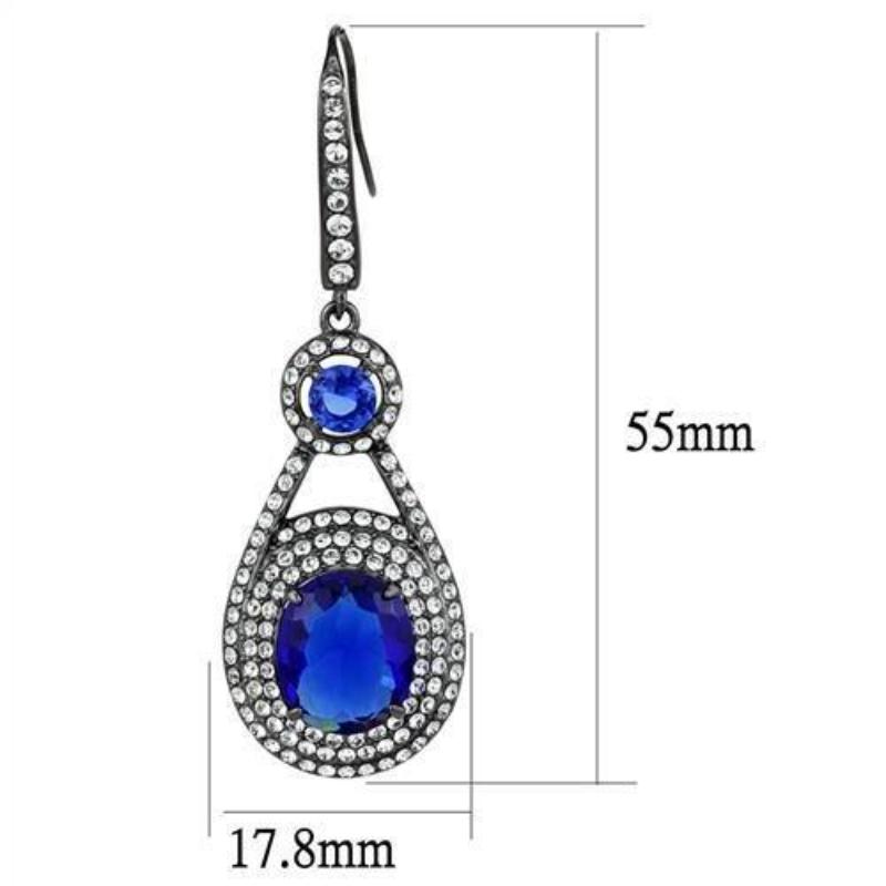 IP Light Black Stainless Steel Earrings with Synthetic Synthetic Glass in Sapphire