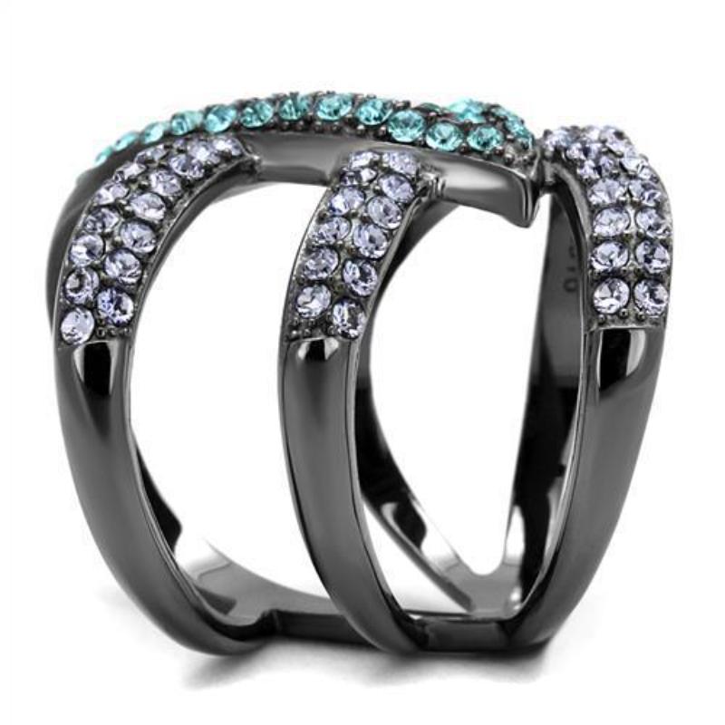 IP Light Black Stainless Steel Ring with Top Grade Crystal in Multi Color