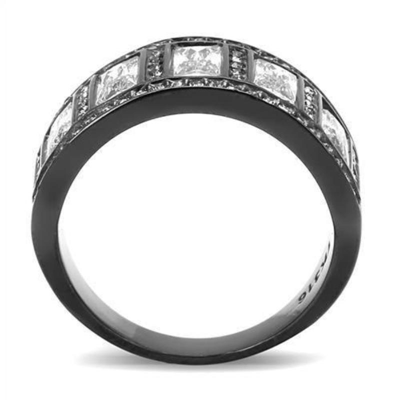 IP Black(Ion Plating) Stainless Steel Ring with AAA Grade CZ in Clear