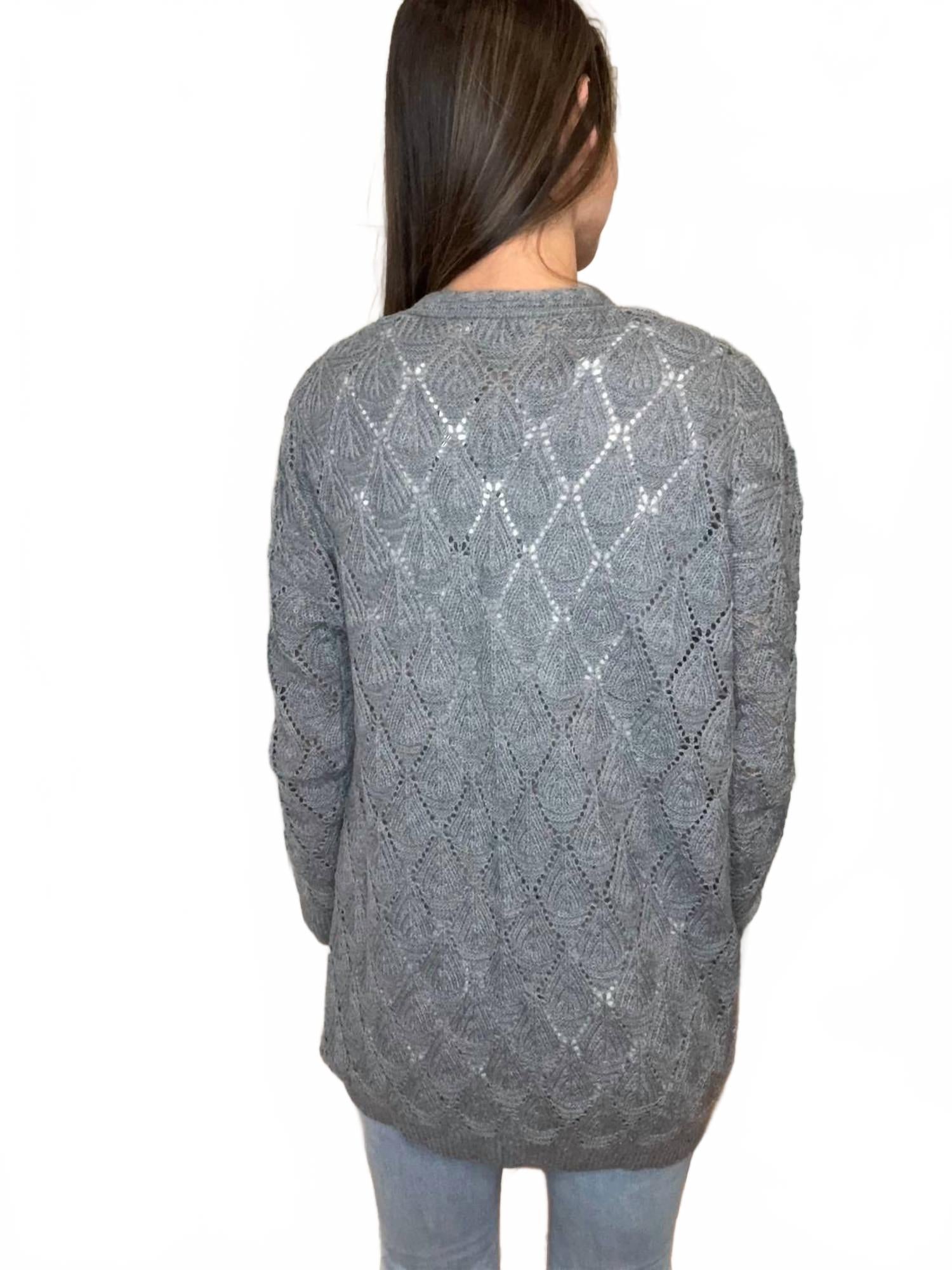 Romona Open Knit Cardigan In Gray