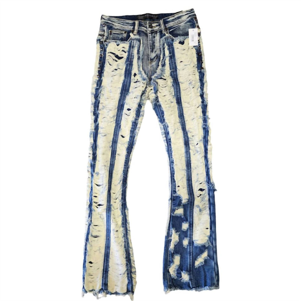 Women's Contrast Stacked Jean In Blue Washed
