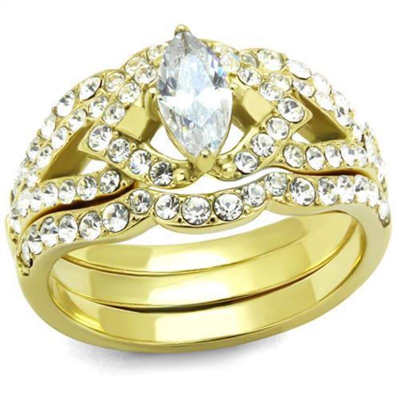IP Gold(Ion Plating) Stainless Steel Ring with AAA Grade CZ in Clear