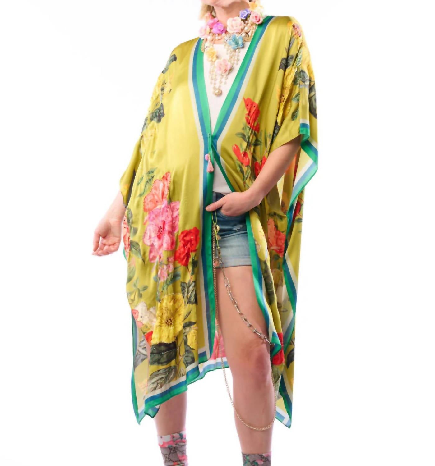 French Riviera Kimono In Olive Floral