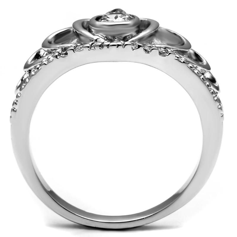 High polished (no plating) Stainless Steel Ring with AAA Grade CZ in Clear