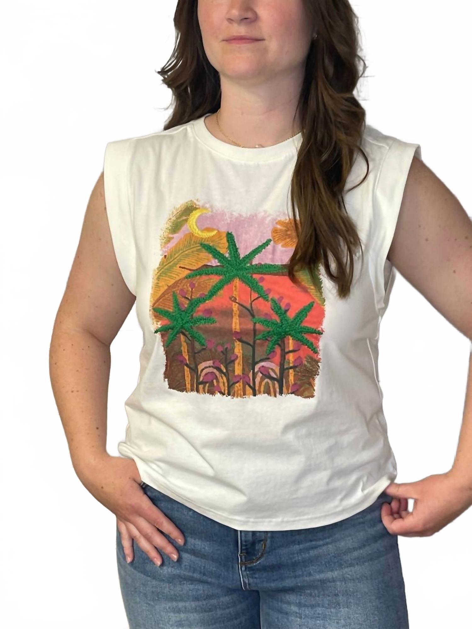 Palm Graphic Sleeveless Tee Top In White