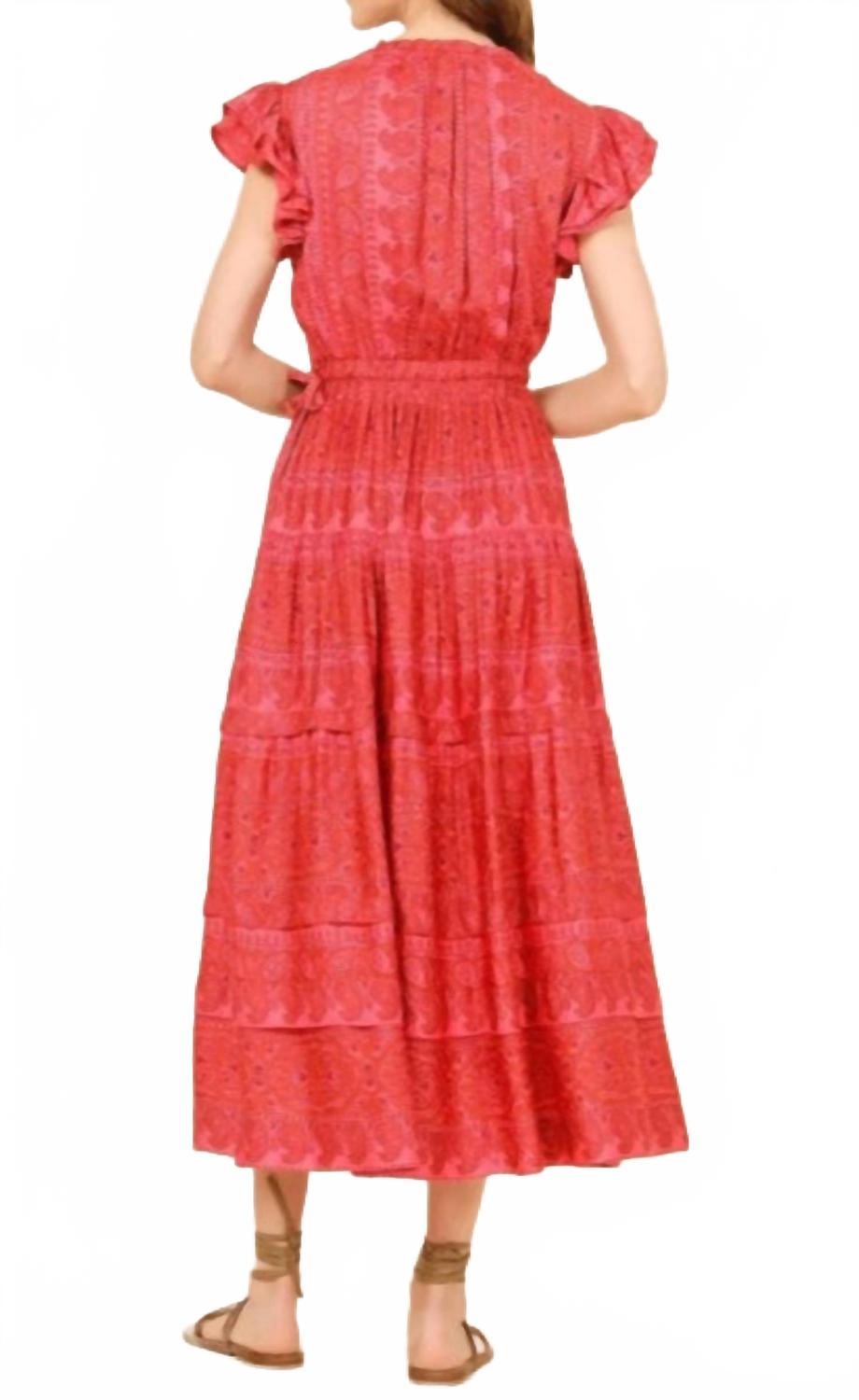 Billie Crew Ruffle Midi Dress In Salania Tart