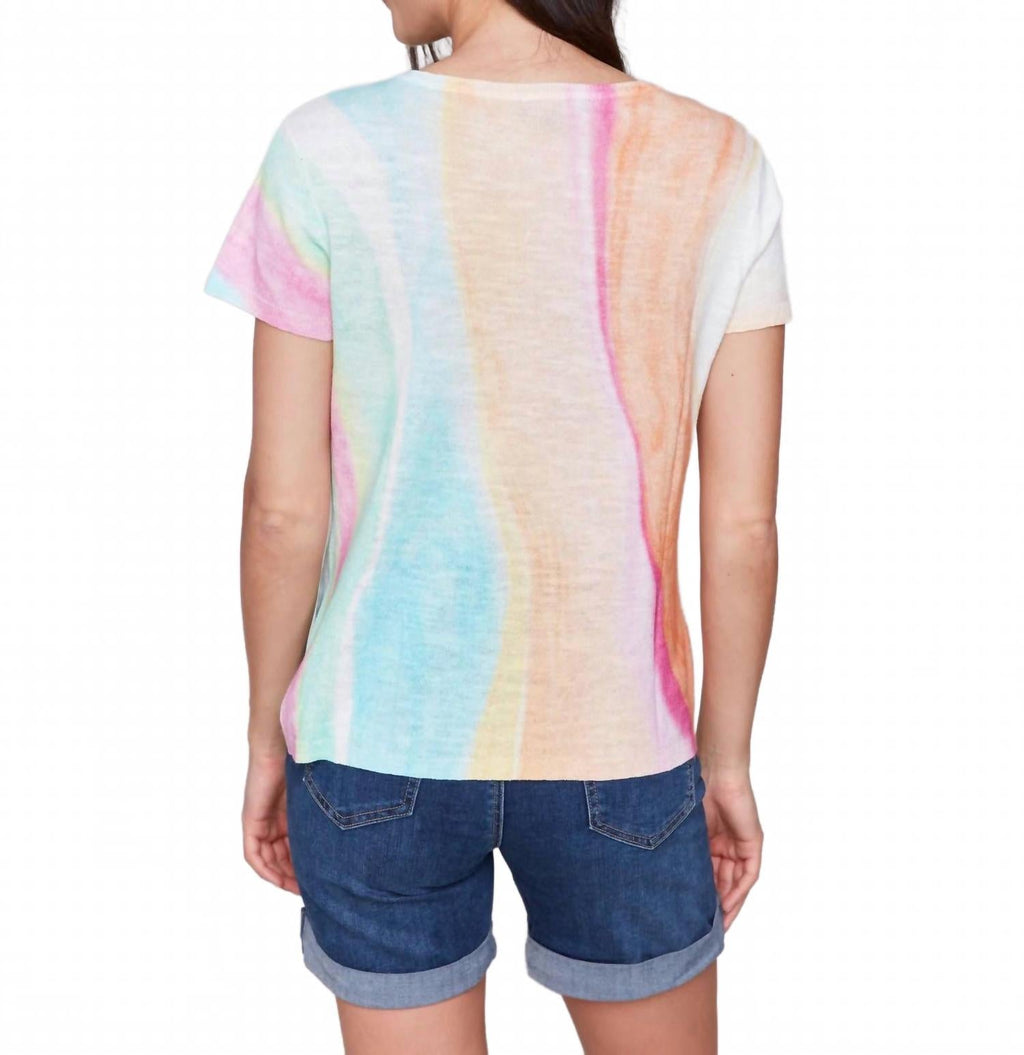 Short Sleeve Crew Neck Printed Sweater In Rainbow