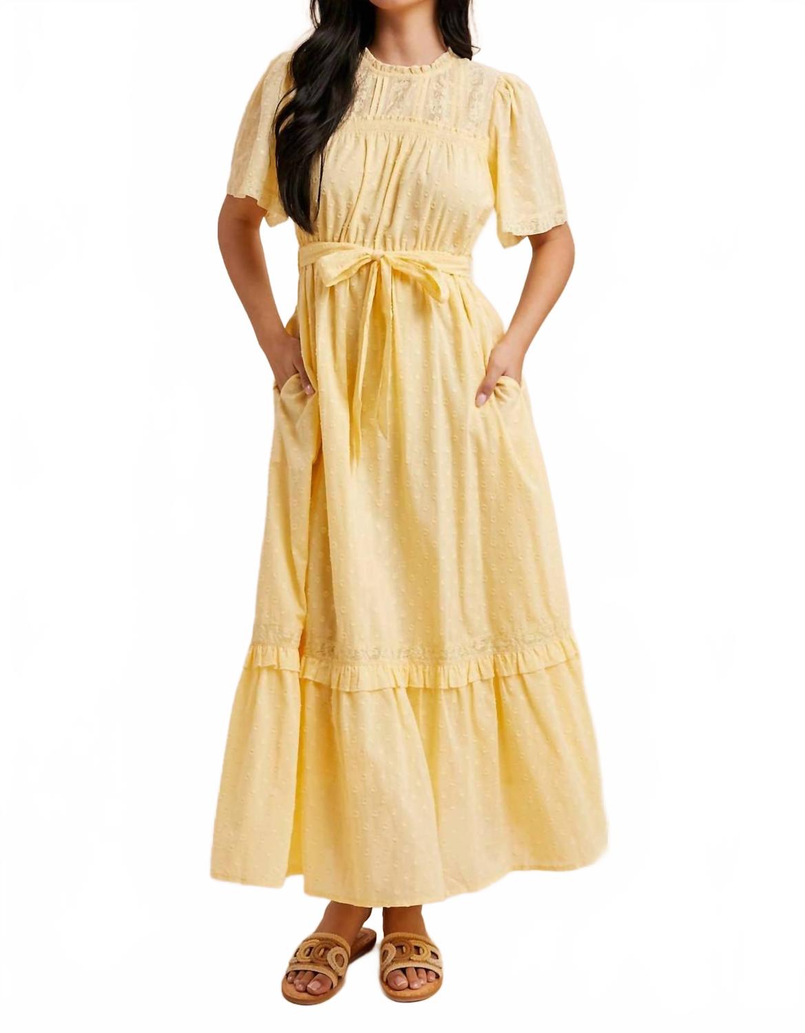 Swiss Dot Flutter Sleeve Maxi Dress In Lemon Water