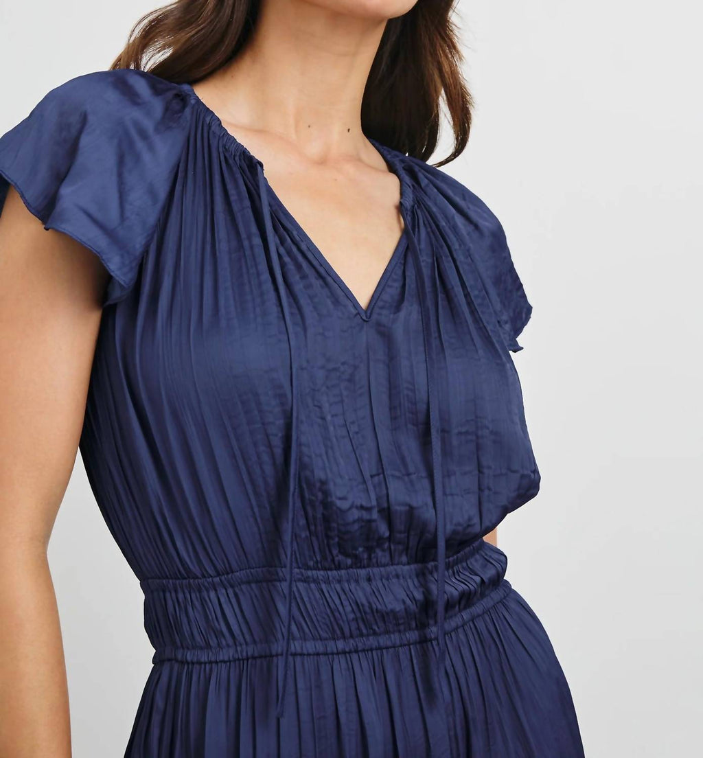 Miriellle Luxurious Crinkle Satin Dress In Blue