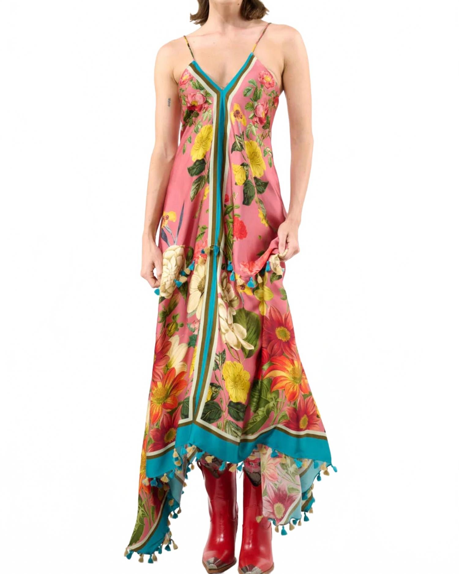 Valentine Tasseled Dress In Dusty Rose Floral