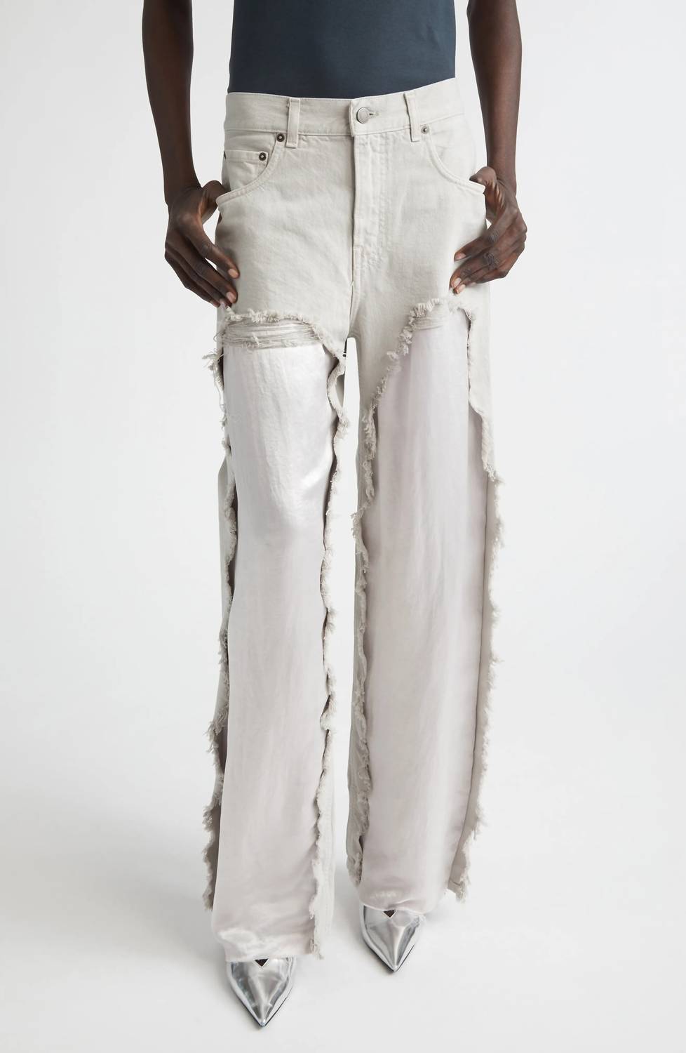 Bonnie Satin Bull Jean In Ice Grey