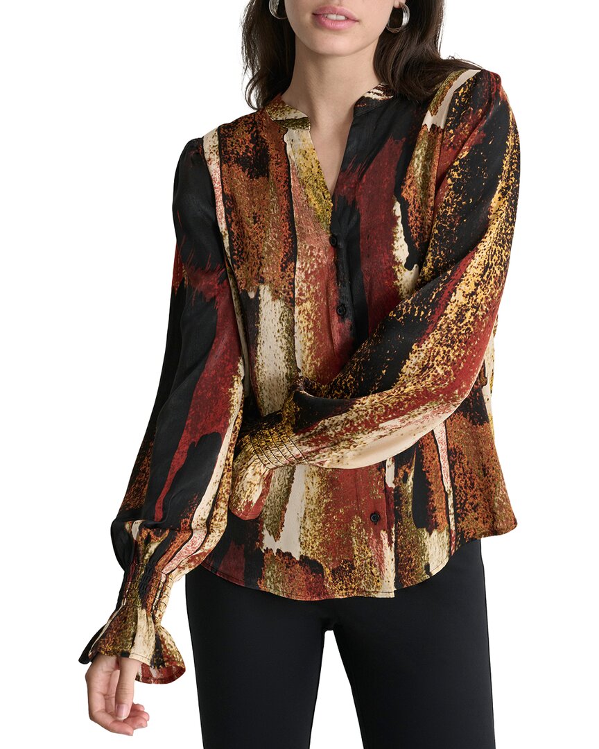 DKNY Print Split Neck Top