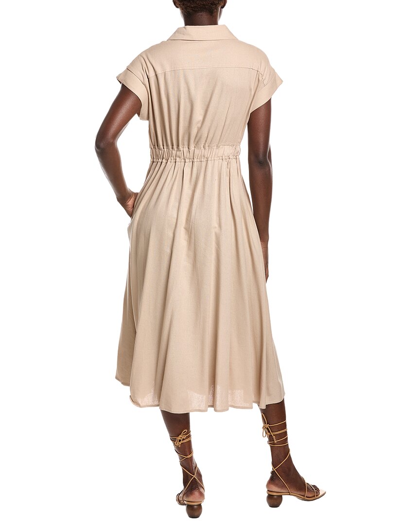 Gracia Banded Waist Linen-Blend Midi Wrap Dress