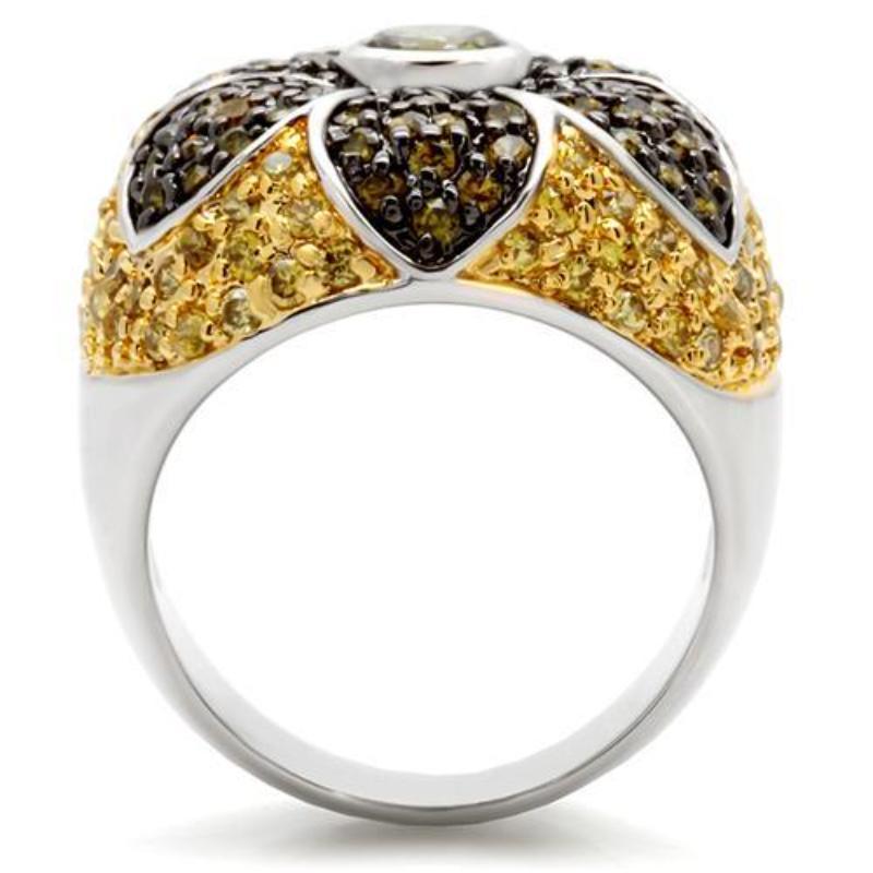 Rhodium+Gold+ Ruthenium Brass Ring with AAA Grade CZ in Multi Color